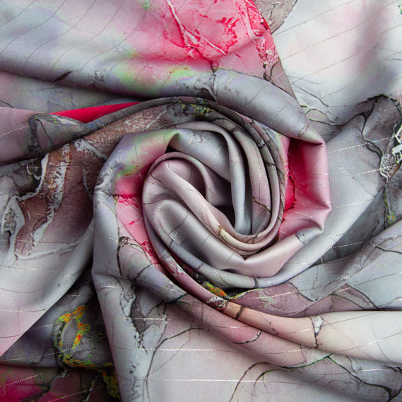 Ткань плательная атлас шелк люрекс Полоса малина, фото 1