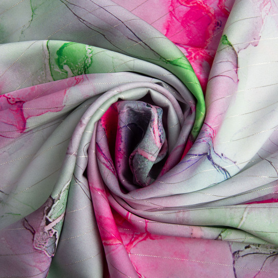 Ткань плательная атлас шелк люрекс Полоса рожева, фото 1