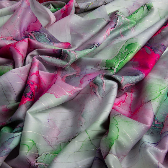 Ткань плательная атлас шелк люрекс Полоса рожева, фото 2