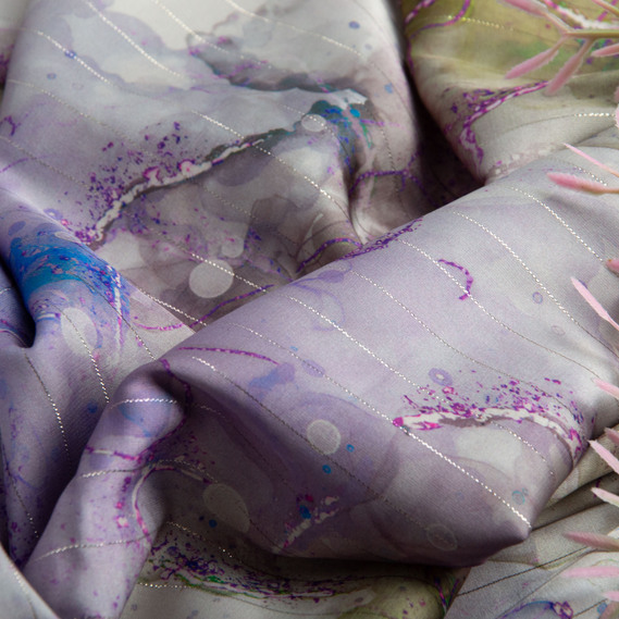 Тканина плательная атлас шовк люрекс Смуга бузок, фото 3