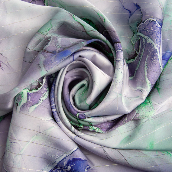 Ткань плательная атлас шелк люрекс Полоса салат, фото 1