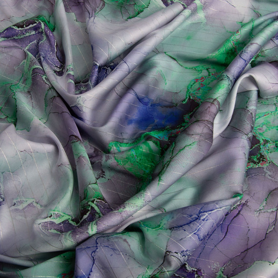 Ткань плательная атлас шелк люрекс Полоса салат, фото 2