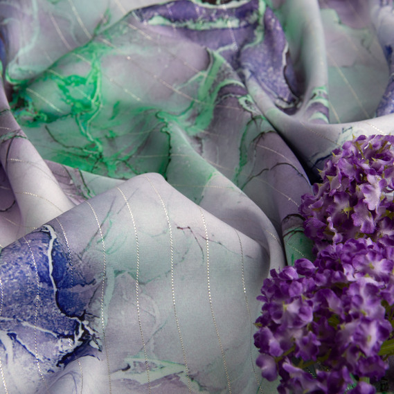 Ткань плательная атлас шелк люрекс Полоса салат, фото 3