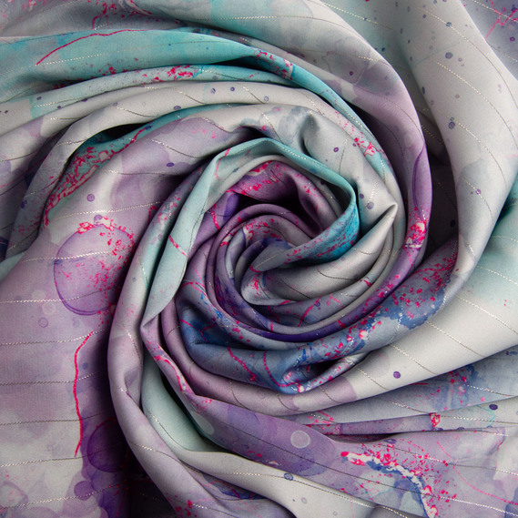 Ткань плательная атлас шелк люрекс Полоса бірюза, фото 1