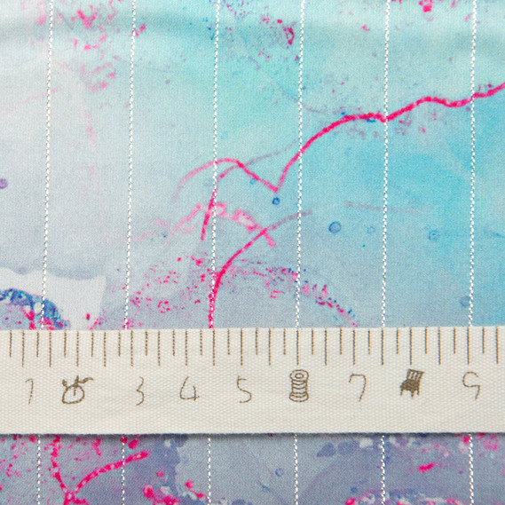 Ткань плательная атлас шелк люрекс Полоса бірюза, фото 4