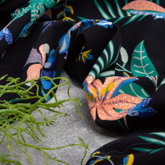 Тканина плательна тропікана чорна, фото 2