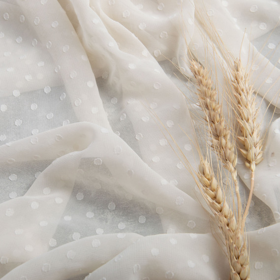 Тканина шифон жакард 150 см 75 гр/м2 легка, повітряна, для суконь, спідниць, блузок, дитячого одягу крем , фото 3