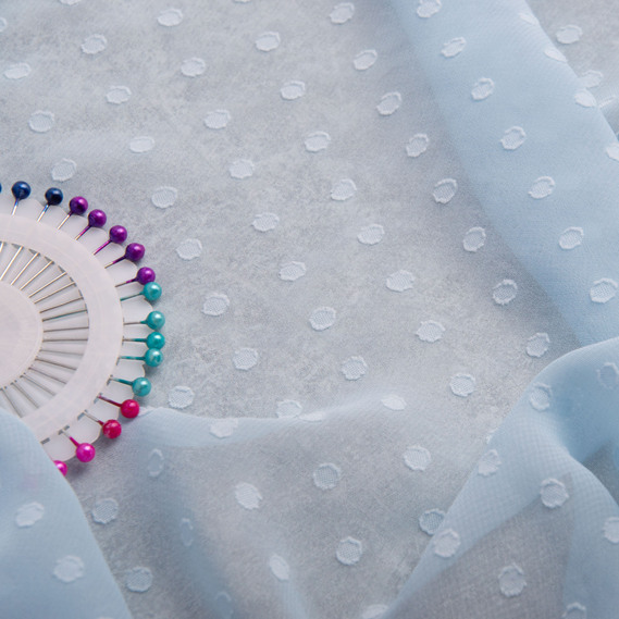 Тканина шифон жакард 150 см 75 гр/м2 легка, повітряна, для суконь, спідниць, блузок, дитячого одягу св/блакитна, фото 3