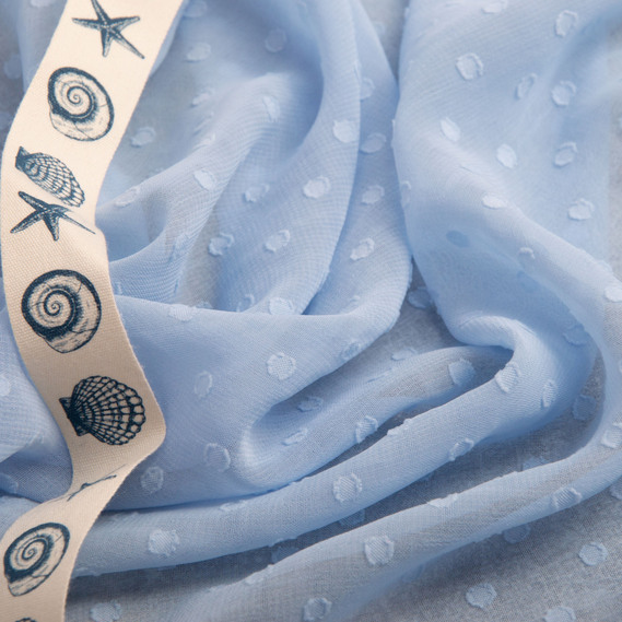 Ткань шифон жаккард 150 см 75 гр/м2 легкая, воздушная, для платьев, юбок, блуз, детской одежды блакитна, фото 3 Ткань шифон жаккард 150 см 75 гр/м2 легкая, воздушная, для платьев, юбок, блуз, детской одежды блакитна, фото 3