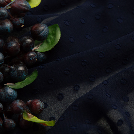 Тканина шифон жакард 150 см 75 гр/м2 легка, повітряна, для суконь, спідниць, блузок, дитячого одягу т/синя, фото 3