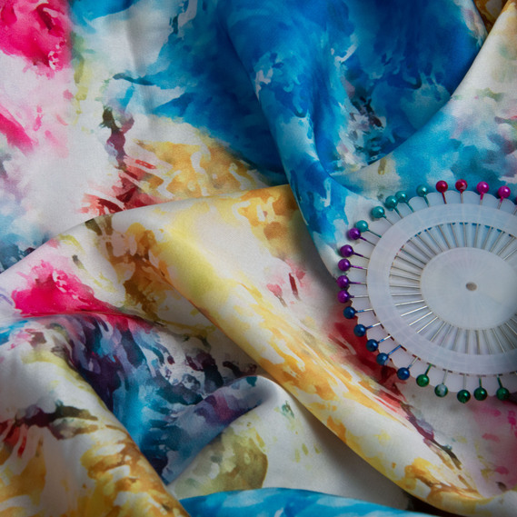 Ткань плательная атлас шелк мармур блакит, фото 3