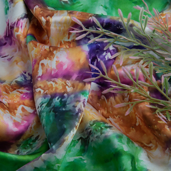 Тканина плательная атлас шовк мармур салат, фото 3