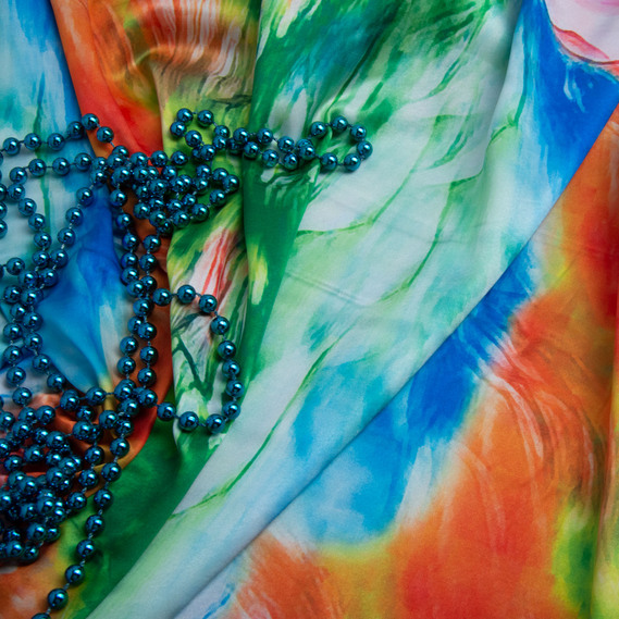 Тканина плательная атлас шовк акварель салат, фото 3