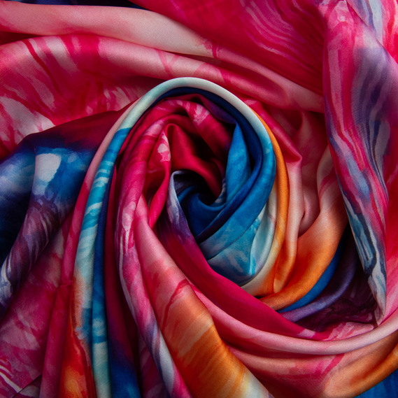 Ткань плательная атлас шелк акварель малина, фото 1