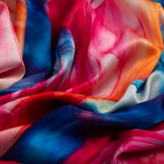 Ткань плательная атлас шелк акварель малина, фото 2