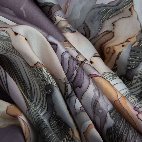 Тканина плательная атлас шовк стрейч ліловий, фото 2