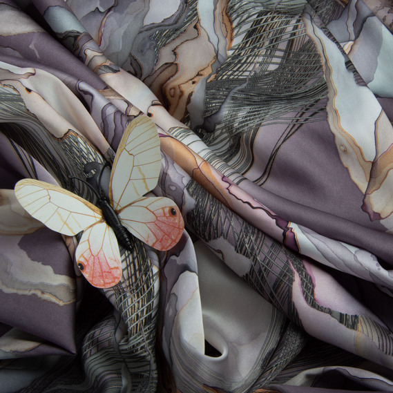 Тканина плательная атлас шовк стрейч ліловий, фото 3