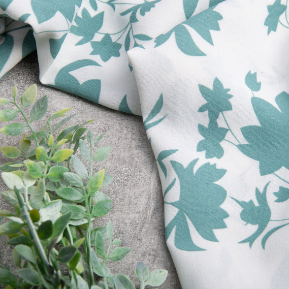 Ткань плательная креп Американский флора бірюза, фото 3