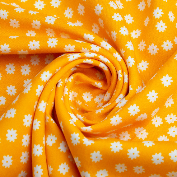 Тканина плательна штапель віскоза, платтяна тканина натуральна, для блузок, суконь, спідниць ромашка жовта, фото 1