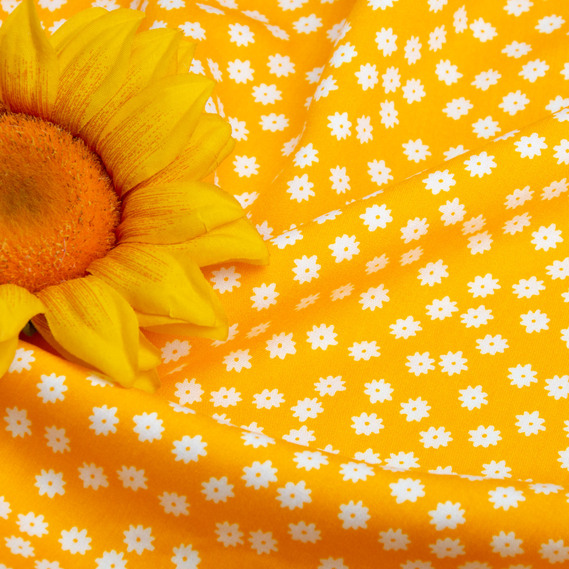Тканина плательна штапель віскоза, платтяна тканина натуральна, для блузок, суконь, спідниць ромашка жовта, фото 3