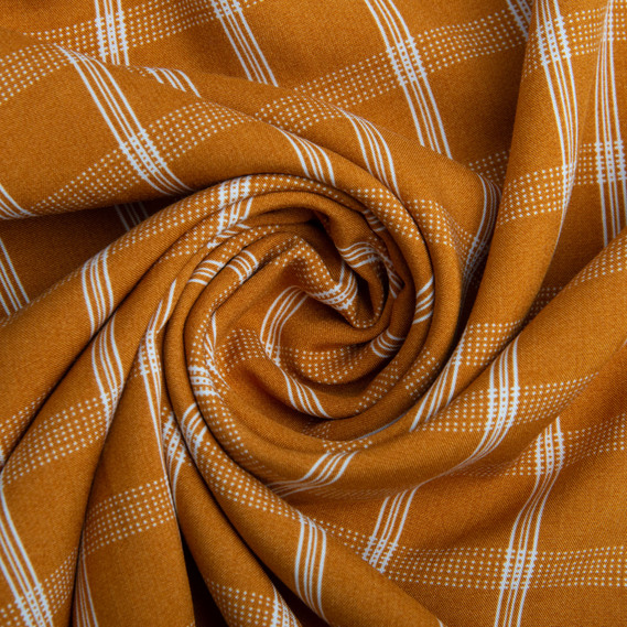 Ткань плательная штапель вискоза, плательная ткань натуральная, для блузок, платьев, юбок клітина гірчиця, фото 1