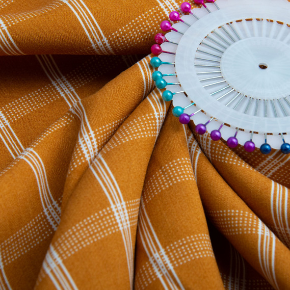 Staple fabric viscose, natural dress fabric, for blouses, dresses, skirts клітина гірчиця, фото 3 Staple fabric viscose, natural dress fabric, for blouses, dresses, skirts клітина гірчиця, фото 3