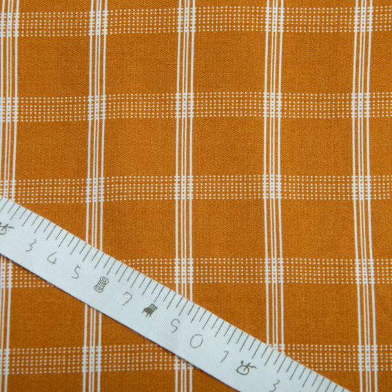 Ткань плательная штапель вискоза, плательная ткань натуральная, для блузок, платьев, юбок клітина гірчиця, фото 4