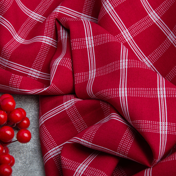 Тканина плательна штапель віскоза, платтяна тканина натуральна, для блузок, суконь, спідниць клітина червона, фото 3