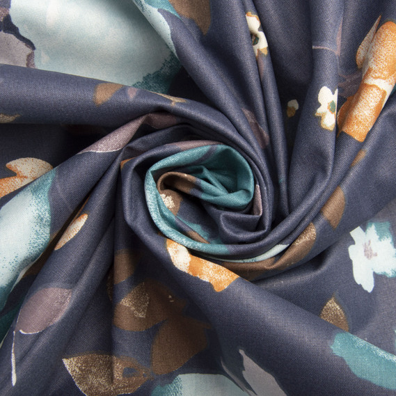 Ranfors calico fabric for bedclothes 2.4 m магнолії т/сині, фото 1