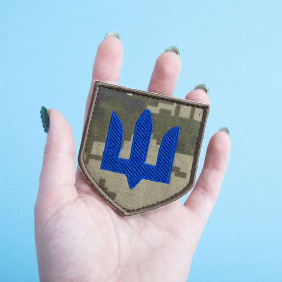 "Chevron patch with Velcro featuring blue Trident of the Armed Forces of Ukraine (ZSU) 7x7.5 cm, фото 3