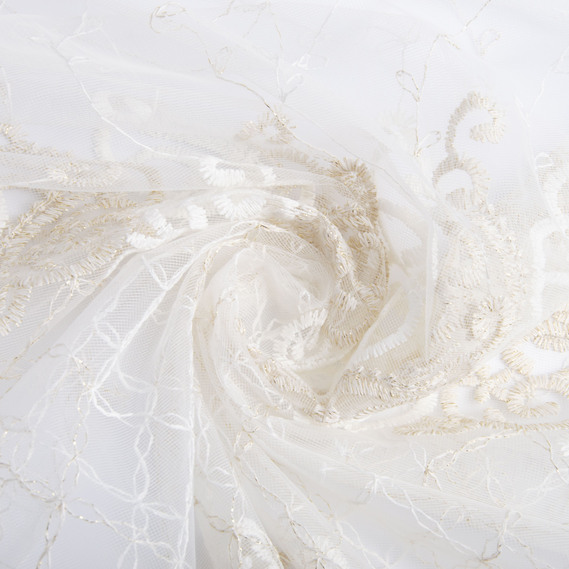 Тюль сітка з вишивкою V-001 золота, фото 1 Тюль сітка з вишивкою V-001 золота, фото 1