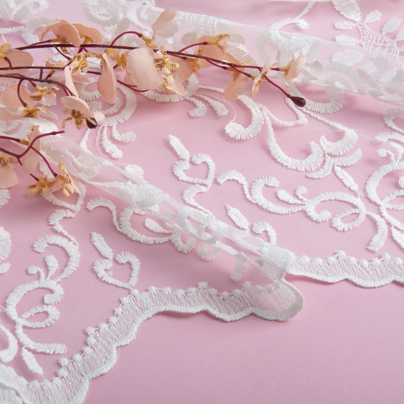 Тканина тюль сітка з вишивкою V-133 ecru , фото 4 Тканина тюль сітка з вишивкою V-133 ecru , фото 4