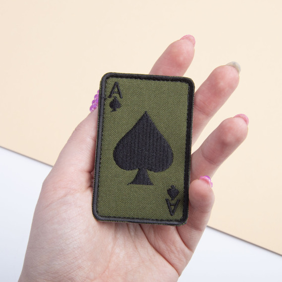 Chevron patch with Velcro Card Ace of Spades, embroidered patch 5x8 cm, фото 2