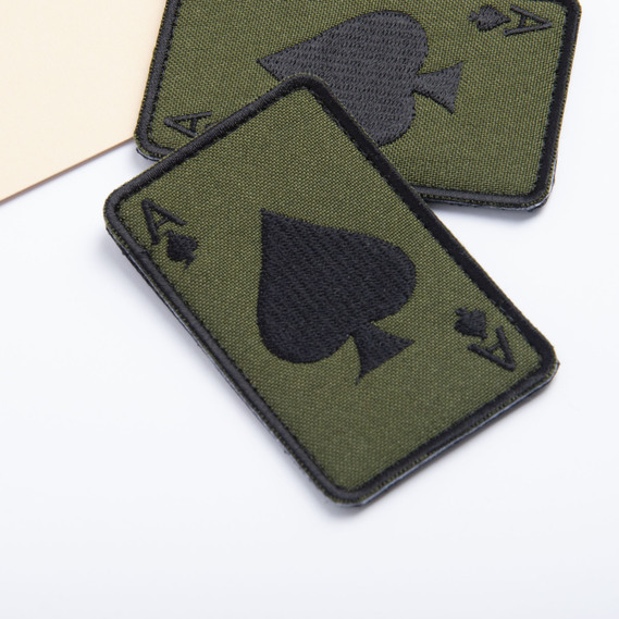 Chevron patch with Velcro Card Ace of Spades, embroidered patch 5x8 cm, фото 3