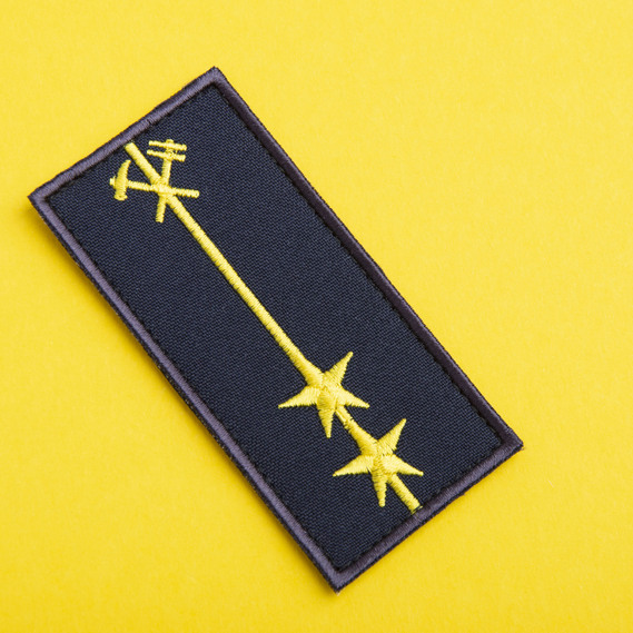 Velcro patch with two starsfor Ukrainian Railways (Ukrzaliznytsia) engineer epaulet on blue background, 4.5x9.5 cm, фото 4