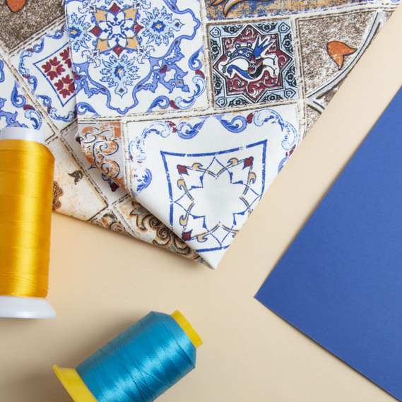 Ткань декоративная Печворк з водоотталкивающей пропиткой V-1 синя беж, фото 4