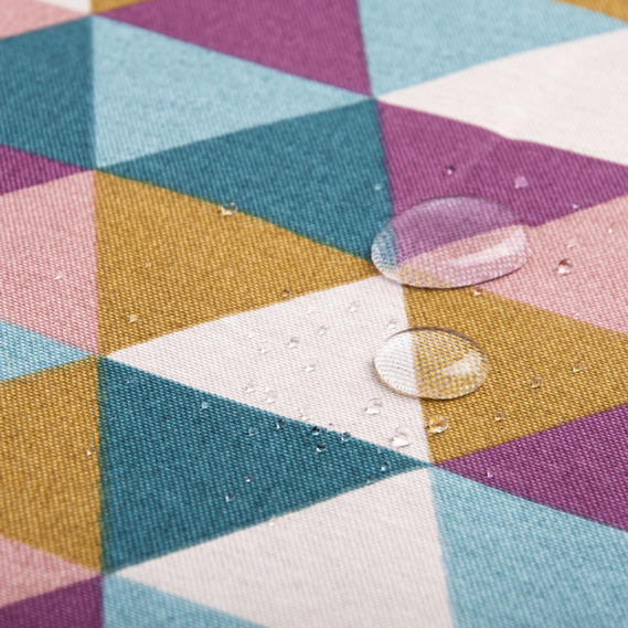 Тканина декоративна Трикутники бавовна з водовідштовхувальним просоченням для скатертин, штор, декору V-1 сіра бордо жовта, фото 3