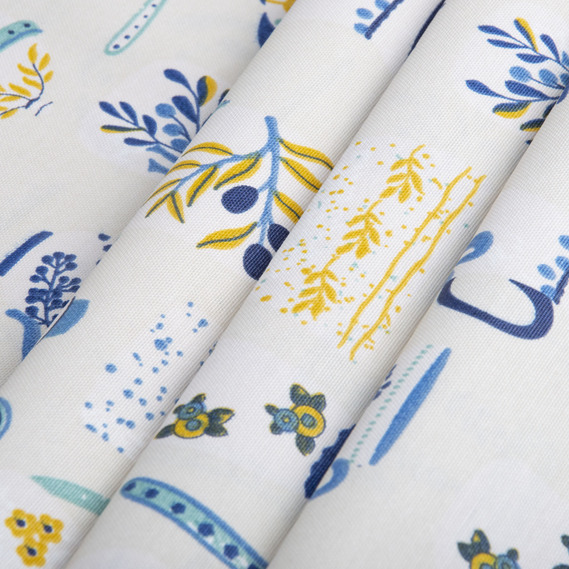 Тканина декоративна Чаювання бавовна з водовідштовхувальним просоченням для скатертин, штор, декору V-03 синя, фото 1