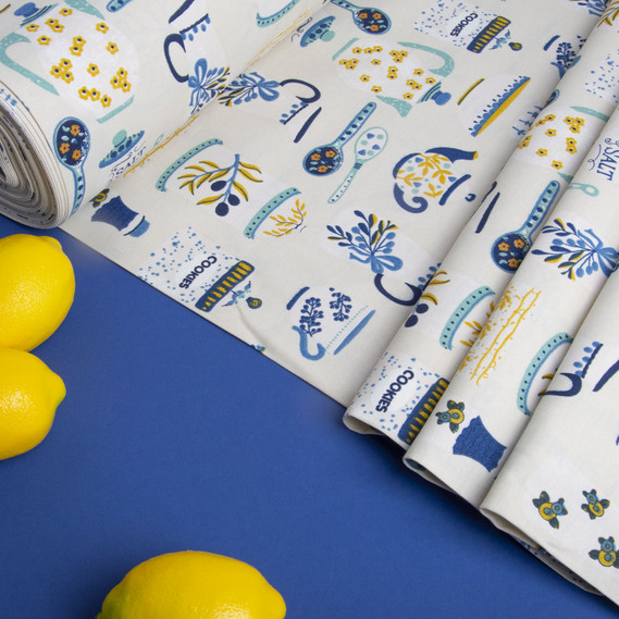 Тканина декоративна Чаювання бавовна з водовідштовхувальним просоченням для скатертин, штор, декору V-03 синя, фото 3