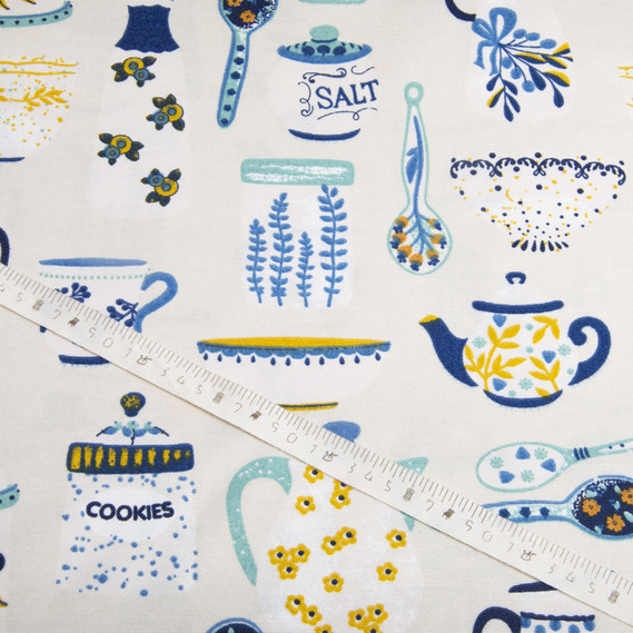 Тканина декоративна Чаювання бавовна з водовідштовхувальним просоченням для скатертин, штор, декору V-03 синя, фото 4