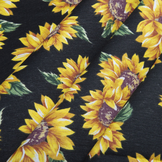 Тканина декоративна бавовна з водовідштовхувальним просоченням, для скатертин, штор, декору соняшник чорна, фото 2