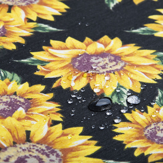 Тканина декоративна бавовна з водовідштовхувальним просоченням, для скатертин, штор, декору соняшник чорна, фото 3