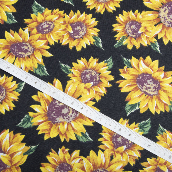 Тканина декоративна бавовна з водовідштовхувальним просоченням, для скатертин, штор, декору соняшник чорна, фото 5