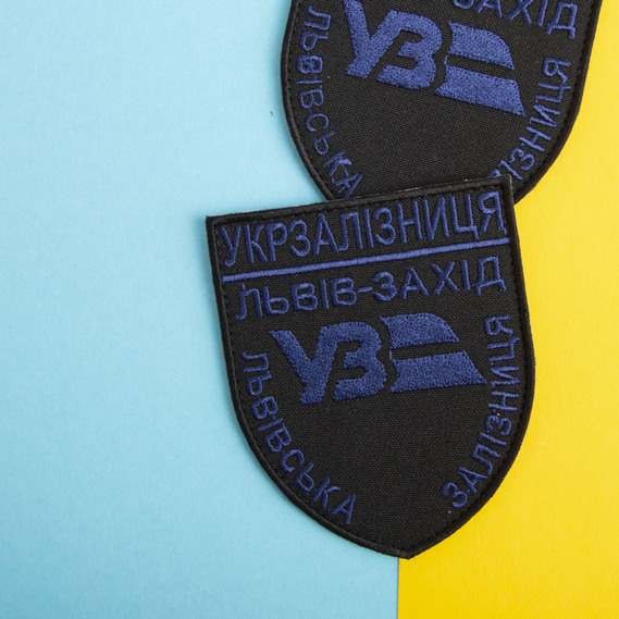 Ukrzaliznytsia Lviv-West Chevron Patch with Velcro, Blue on Black, 8x9.5 cm, фото 4