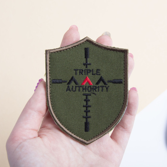 Шеврон нашивка на липучці Інструктор Triple, вишитий патч 7,5х10 см хакі, фото 2