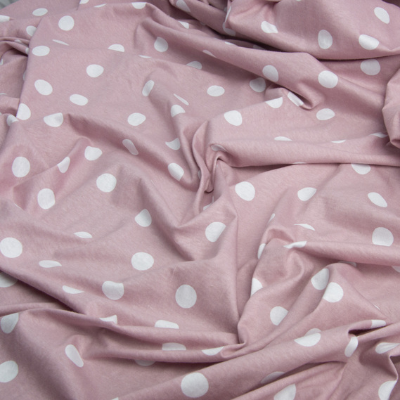 Тканина трикотаж бавовна 150 гр/м2 горошок пудра, фото 2