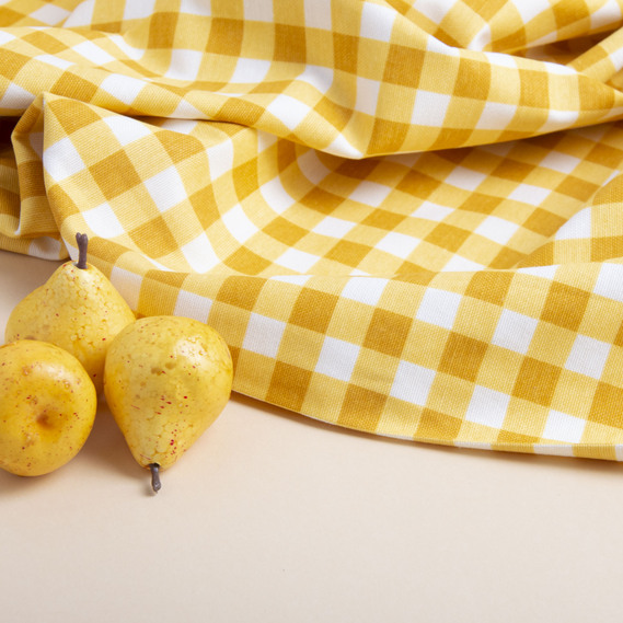 Тканина декоративна Клітинка з водовідштовхувальним просоченням, 180 см, 215 гр/м2, тканина для скатертин, штор, декору V-44 жовта, фото 3