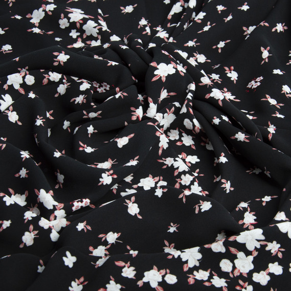 Madagascar crepe dress fabric, 150 cm wide, suitable for clothing, dresses, suits, and skirts квіткова хвиля чорна, фото 2