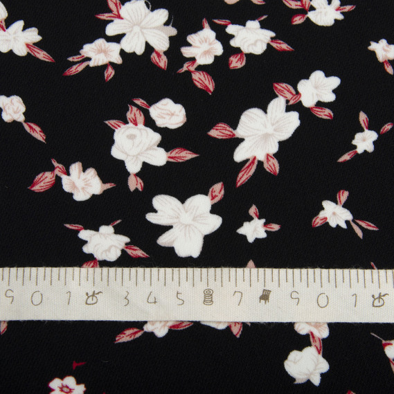 Madagascar crepe dress fabric, 150 cm wide, suitable for clothing, dresses, suits, and skirts квіткова хвиля чорна, фото 4