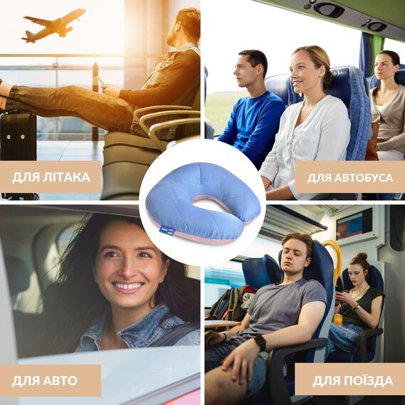 U-Shaped Pillow 32x32 cm Travel IDEIA for Travel, Neck and Head Support, Anti-Allergenic Travel Pillow джинс/св.сірий, фото 7